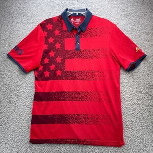 Adidas Shirt Mens Medium Red USA Golf Polo Performance Flag Lightweight Stretch